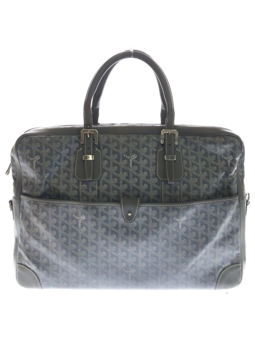 Goyard Ambassador MM Handbag Business Bag Gray Leather Silver